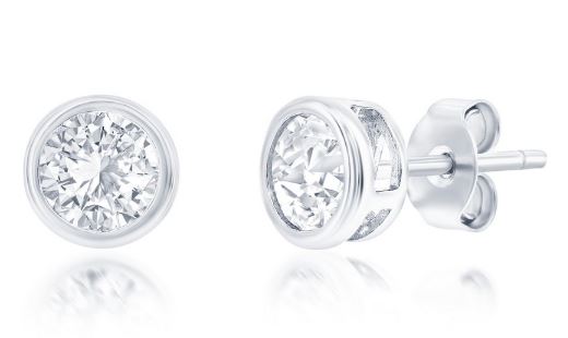 D .jpg Sterling Silver cubic zirconia 6mm round bezel set stud earring