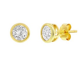 Sterling Silver gold plated 6mm round bezel set cubic zirconia stud earring