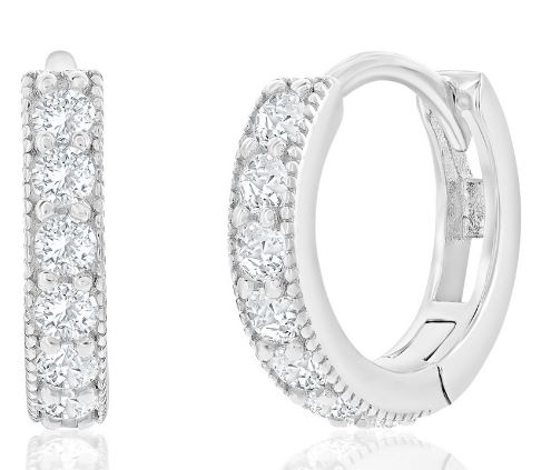 Sterling Silver, 13mm Cubic Zirconia Huggie Hoop Earrings