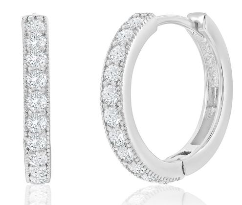 D .jpg Sterling Silver rhodium plated 19mm Cubic Zirconia Huggie Hoop Earrings