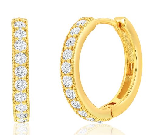 D GP .jpg Sterling Silver gold plated 19mm Cubic Zirconia Huggie Hoop Earrings