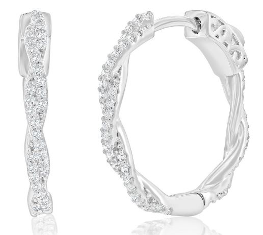 D .jpg Sterling Silver 21mm twisted cubic zirconia hoop earring with locking backs