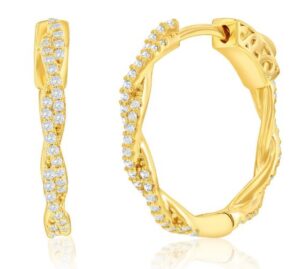 Sterling Silver twisted cubic zironia oval hoop earring with locking back