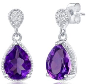 Sterling Silver genuine amethyst and white topaz dangle earrings