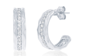 Sterling Silver rhodium plated cubic zirconia 3/4 fashion hoop earring