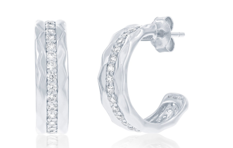 D .png Sterling Silver rhodium plated cubic zirconia 3/4 fashion hoop earring