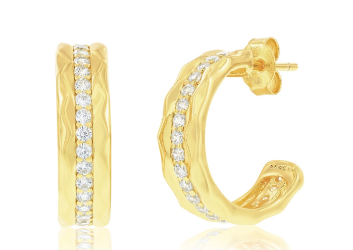 D GP .png Sterling Silver gold plated cubic zirconia 3/4 fashion hoop earring