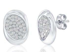 Sterling Silver rhodium plated oval cubic zirconia pave earring