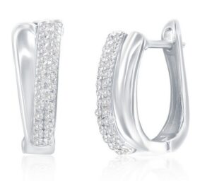 Sterling Silver rhodium plated cubic zirconia overlapping hoop earring
