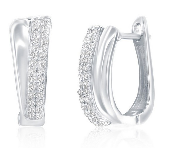 Sterling Silver rhodium plated cubic zirconia overlapping hoop earring