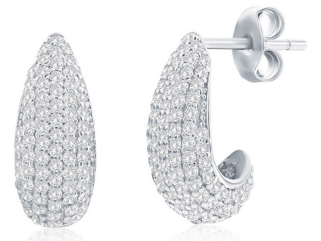 Sterling Silver 14mm pave cubic zirconia fashion earring