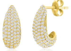 Sterling Silver gold plated 14kmm pave cubic zirconia fashion earring