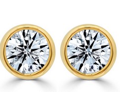 Sterling Silver gold plated cubic zirconia round 6mm bezel set stud earring