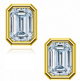Sterling Silver gold plated emerald cut cubic zirconia bezel set stud earrings
