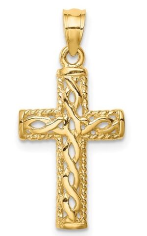 14kt yellow gold braided cross high polished cross