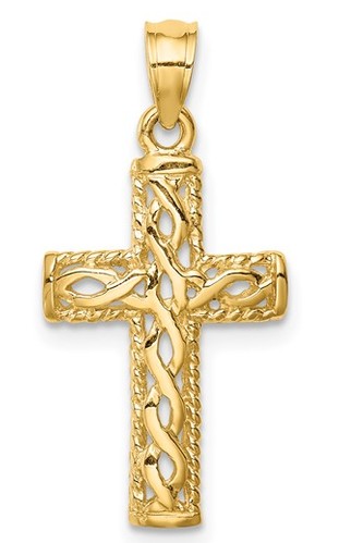 D .jpg 14kt yellow gold braided cross high polished cross