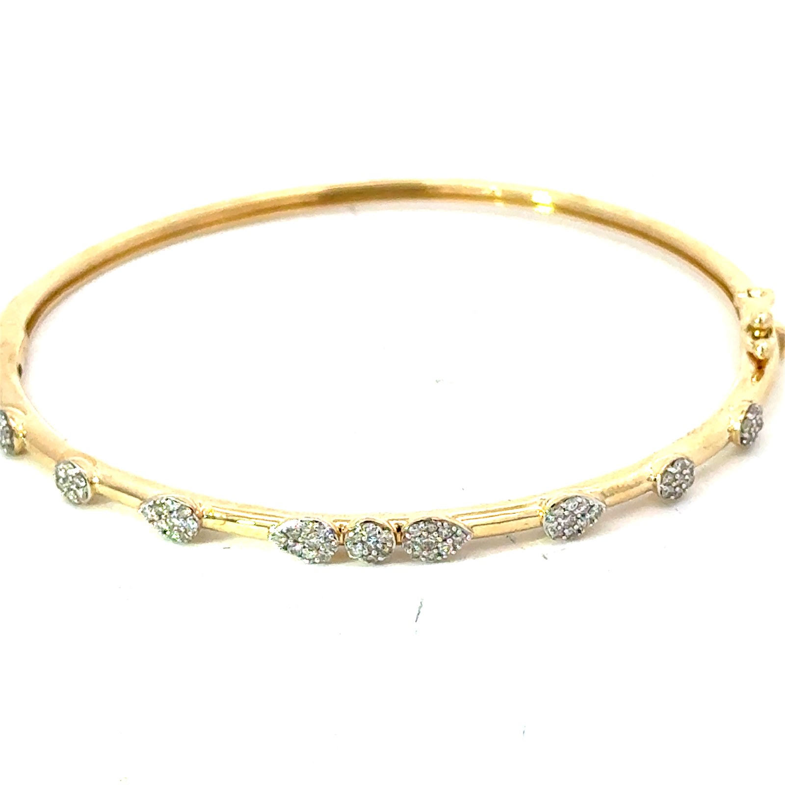 10kt yellow gold diamond shape cluster bangle bangle bracelet D tw 0.50cts SI1 clarity, near colorless H color with foldover safety