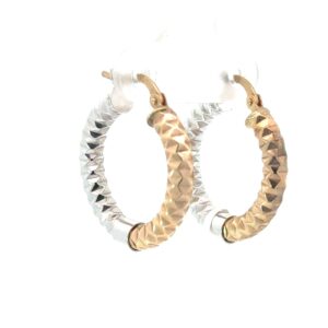 10kt two tone diamond cut small/medium hoop earring