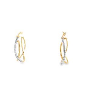10kt yellow gold diamond and shiny roller coaster hoop earring D tw 1/4ct SI2 clarity, I/J color