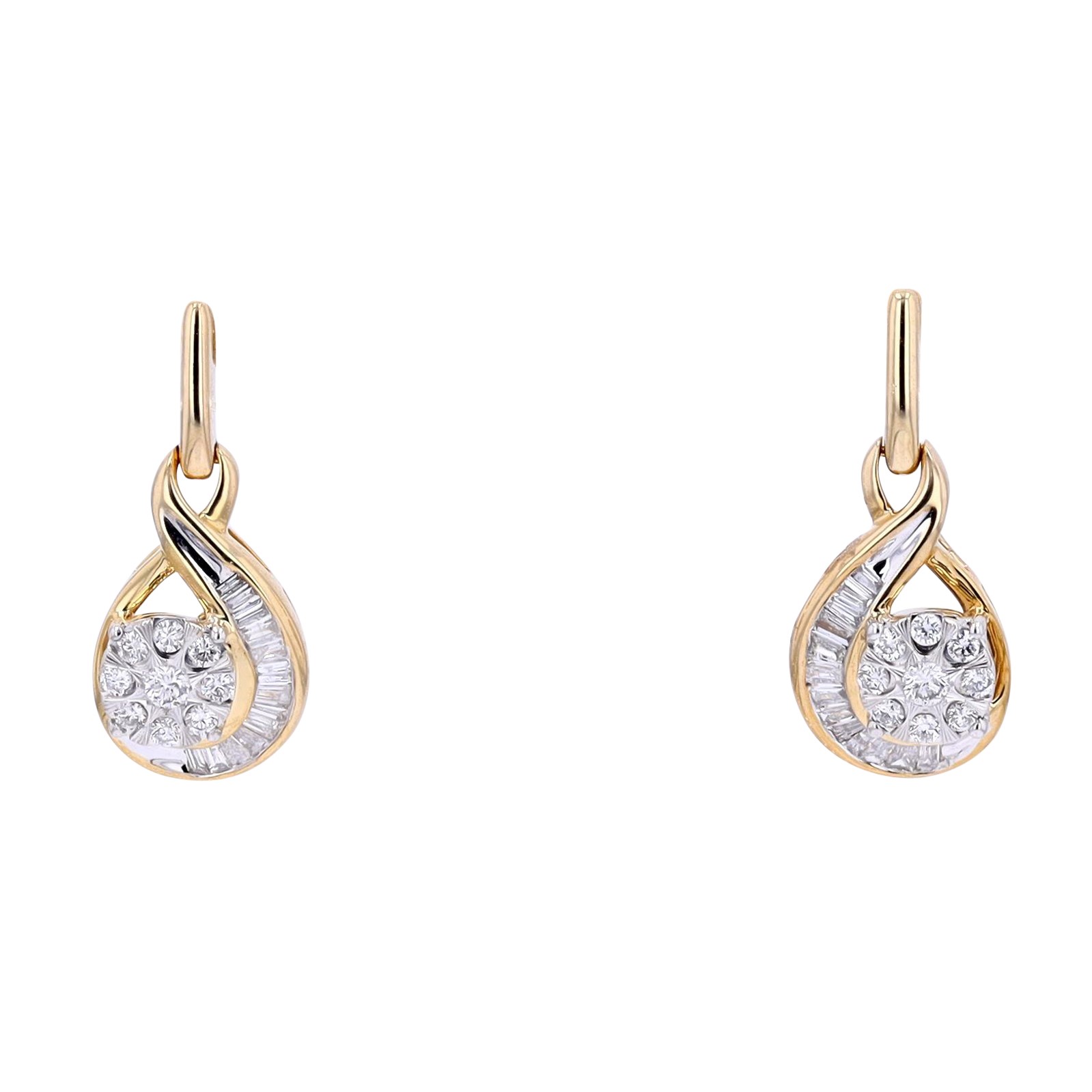 DER .jpg 10kt yellow gold diamond fashion baguette and round brilliant earring D tw 0.50cts SI1, near colorless H