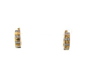 10kt yellow gold diamond line textured huggie hoop earring tw 0.17cts SI clarity, near colorless H/I