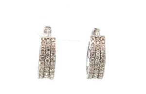 10kt white gold tripple row diamond huggie earring tw 1.00cts SI clarity, near colorless I color