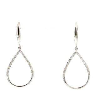 10kt white gold high polish pear shape diamond dangle earring on lever backs D tw 0.25cts SI clarity, near colorless H/I color