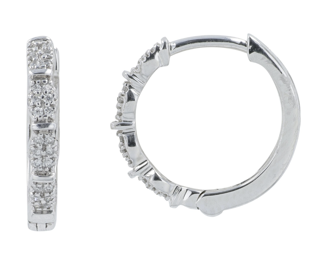 DER .png 10kt white gold diamond huggie hoop earring tw 0.10cts SI2 clarlity, near colorless I