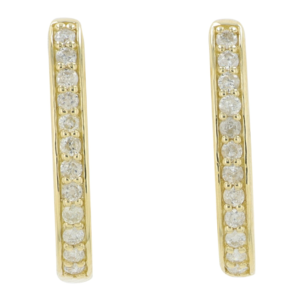 14kt yellow gold oval huggie hoop earring tw 0.20cts SI clarity, near colorless H/I color
