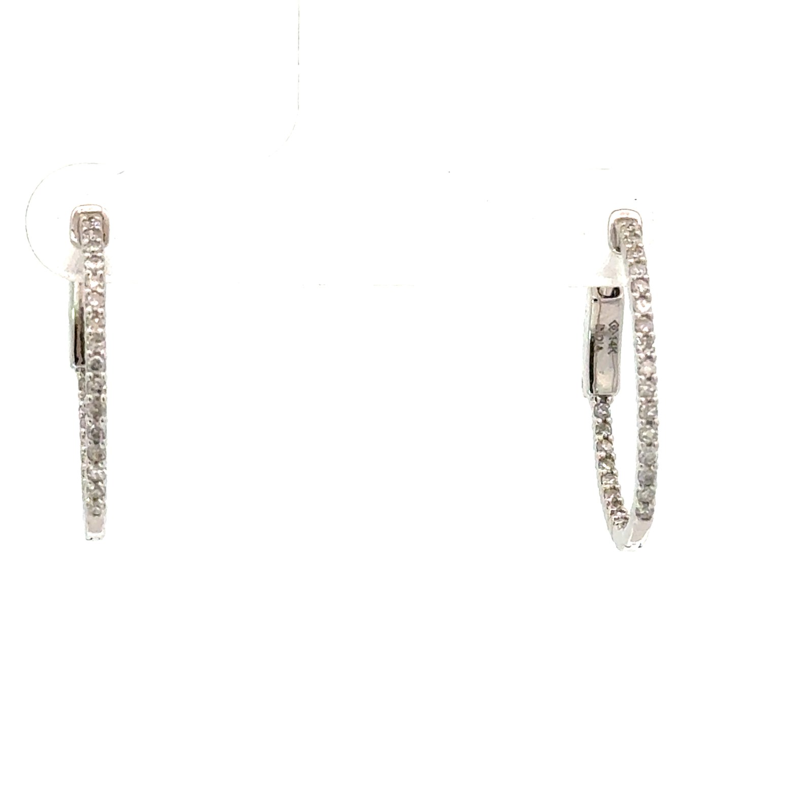 14kt white gold diamond inside out hoop earrings with locking back D tw 0.40cts SI2/I1 clarity, near colorless I/J color
