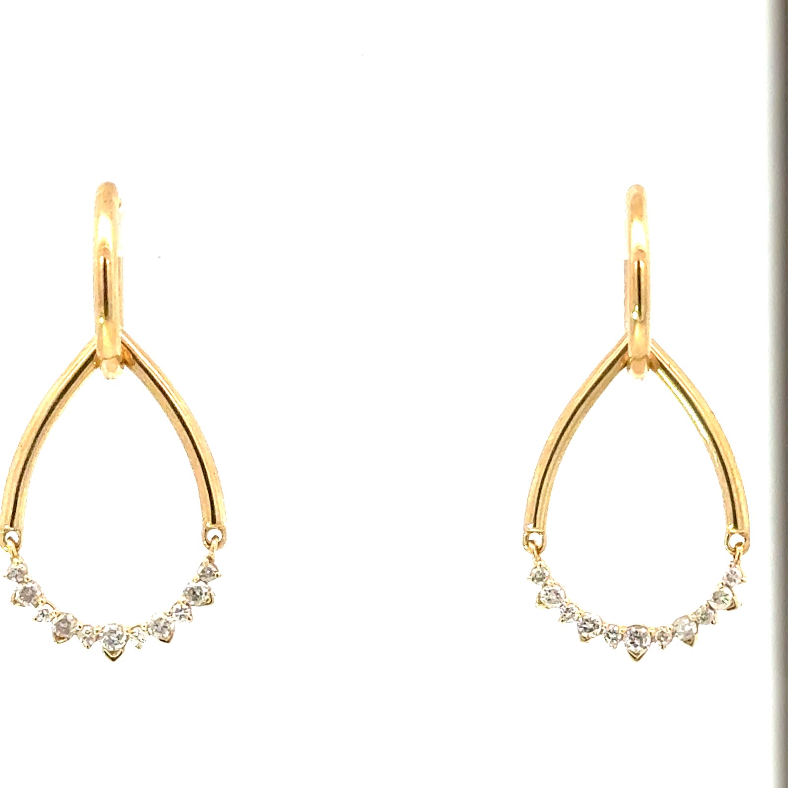 10 kt yellow gold diamond dangle fashion huggie earring D tw 0.33cts SI clarity, near colorless H/I color