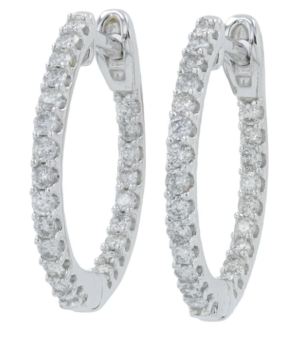 14kt white gold inside out huggie hoop earring with locking back tw 0.50cts SI clarity, near colorless H/I