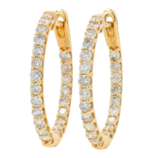 14kt yellow gold diamond inside out 1.00ct diamond hoop earring SI clarity, near colorless H/I color