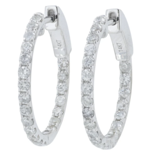 14kt white gold inside out diamond hoop earring with locking back tw 1.00cts SI clarity, near colorless H color