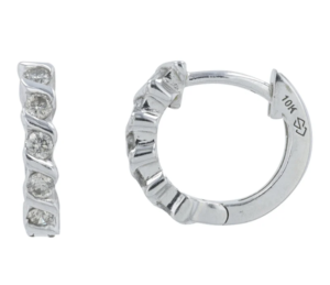 10kt white gold diamond huggie twisted hoop earring tw 0.25cts SI clarity, near colorless I color