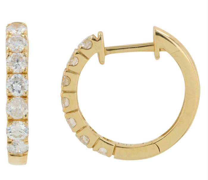 DER .png 14kt yellow gold diamond huggie hoop earring tw 0.75cts SI clarity, near colorless G color