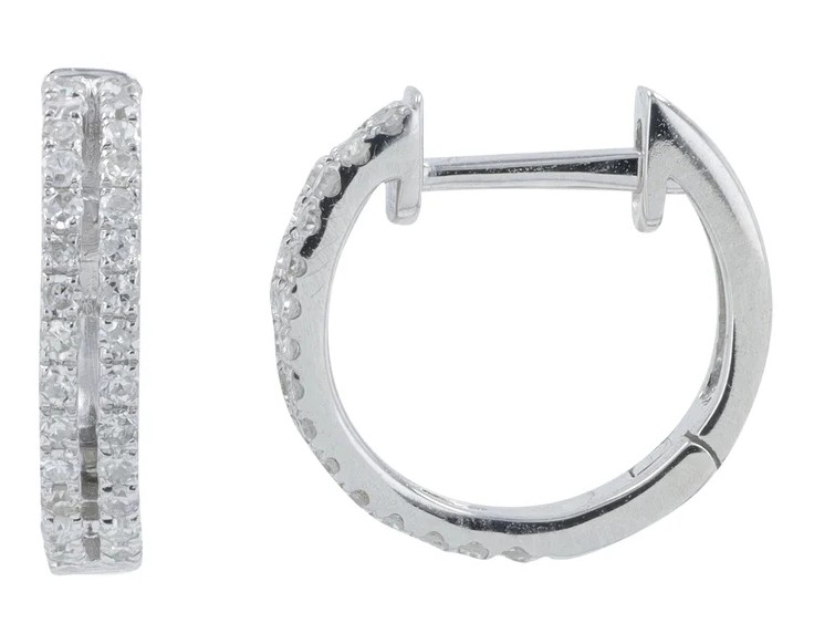 DER .jpg 14kt white gold double row diamond huggie hoop earring tw 0.25cts SI2, near colorless H/I color