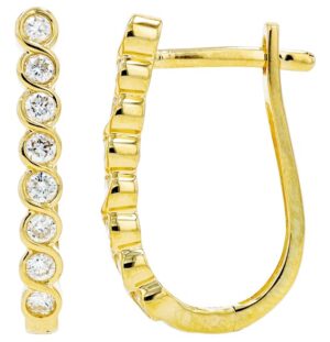 14kt yellow gold diamond oval huggie hoop earring D tw 0.37cts SI clarity, near colorless H/I color