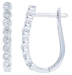 14kt white gold diamond oval huggie hoop earring D tw 0.37cs SI clarity, near colorless H/I