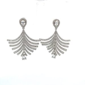 Sterling Silver dangle cubic zirconia feather earring