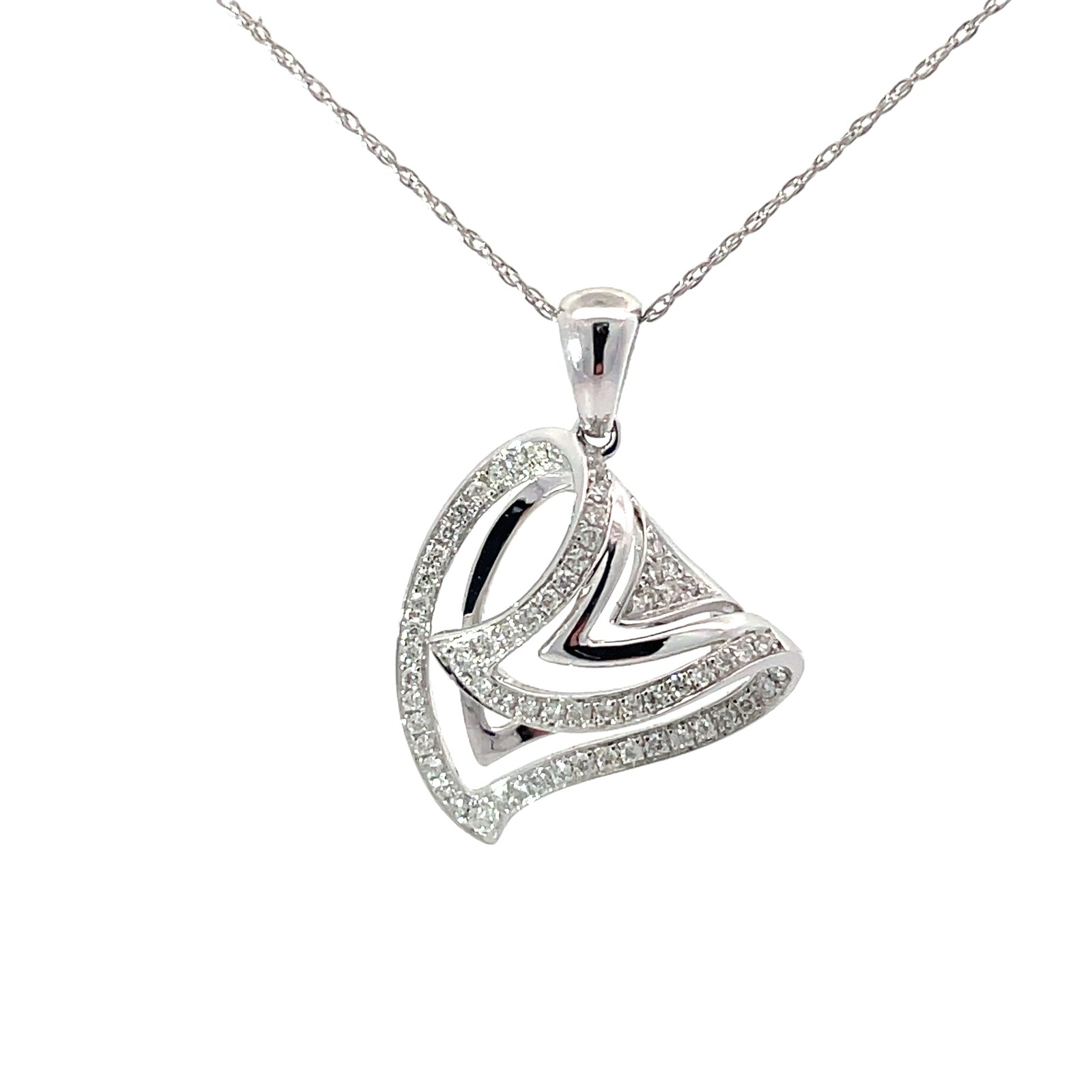 DPA .jpg 14kt white gold diamond fashion heart pendant on machine made rope 18" D tw 0.27cts SI clarity, near colorless H color