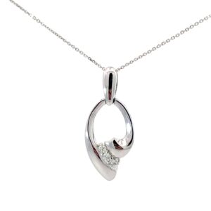 14kt white gold diamond fashion pendant on diamond cut cable chain D tw 0.10cts SI, G/H