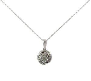 10kt white gold swirl diamond cluster pendant D tw 0.25cts on 18" chain I1, near colorless I color