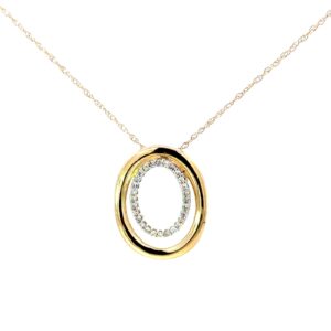 10kt yellow gold double oval diamond pendant D tw 0.10cts on 18" machine made rope SI2/I1 clarity, near colorless I/J color