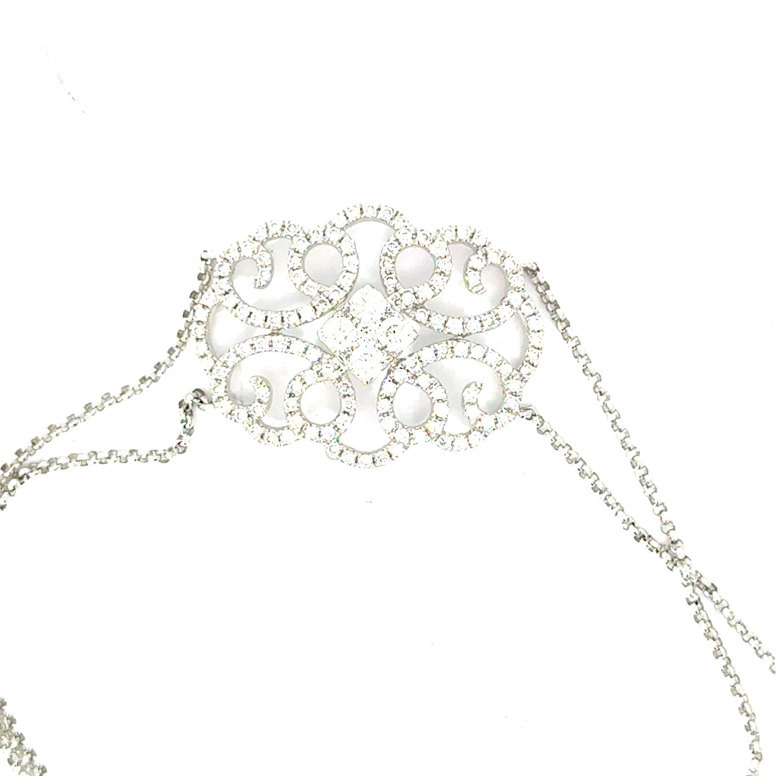18kt white gold diamond double chain filigree bracelet D tw 0.88cts VS, Near colorless G color 7"