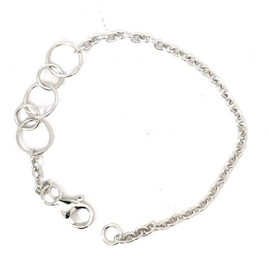 Sterling Silver three circle charm bracelet with claw catch closure