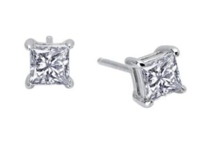 Sterling Silver Lafonn platinum bonded Lassire Simulated princess cut diamond earrings tw 1.00cts