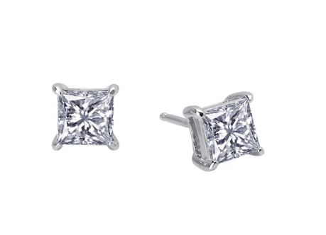Sterling Silver platinum bonded Lafonn Lassire simulated tw1.50 princess cut simulated diamond stud earrings