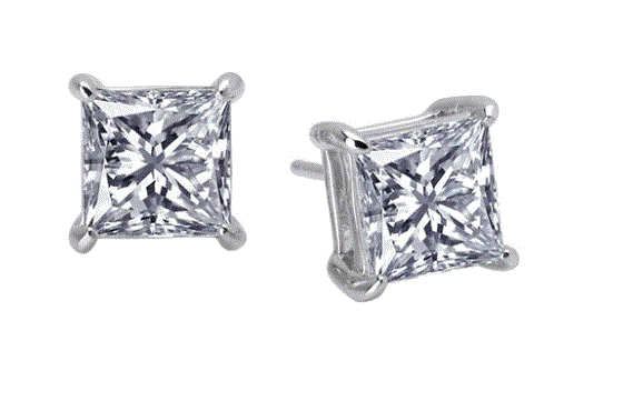 ECLP Sterling Silver Plat Bonded Lassire Simulated 4.00 Ct. Princess Cut Studs