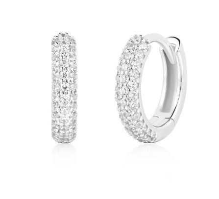 Sterling Silver pave huggie hoop earring